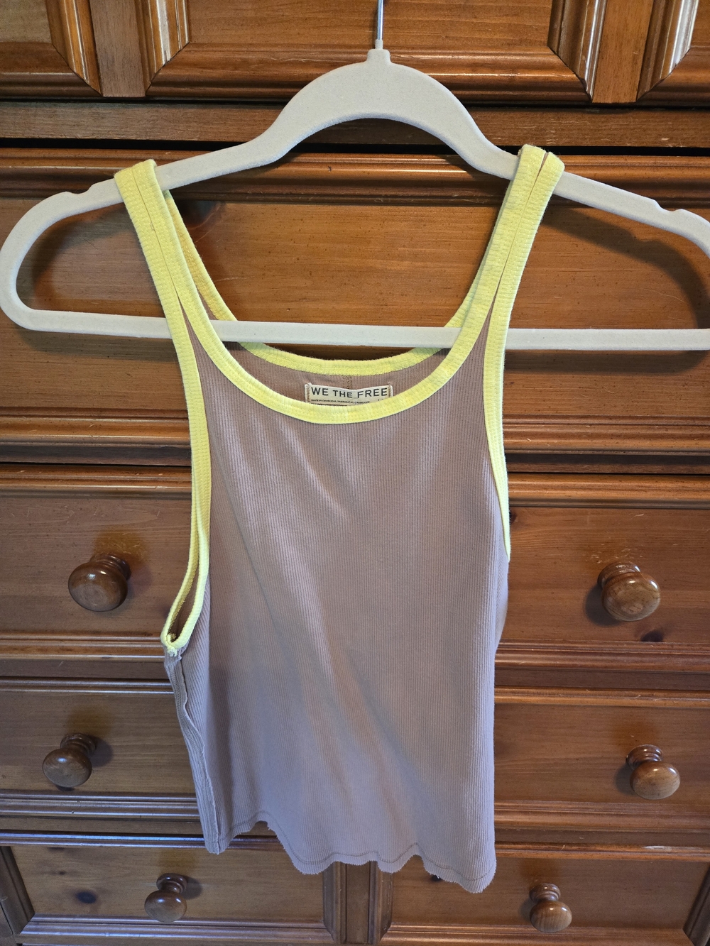We The Free Taupe Ribbed Tank with Yellow Trim New